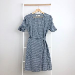 Madewell Gingham Shirred Sleeve Wrap Dress